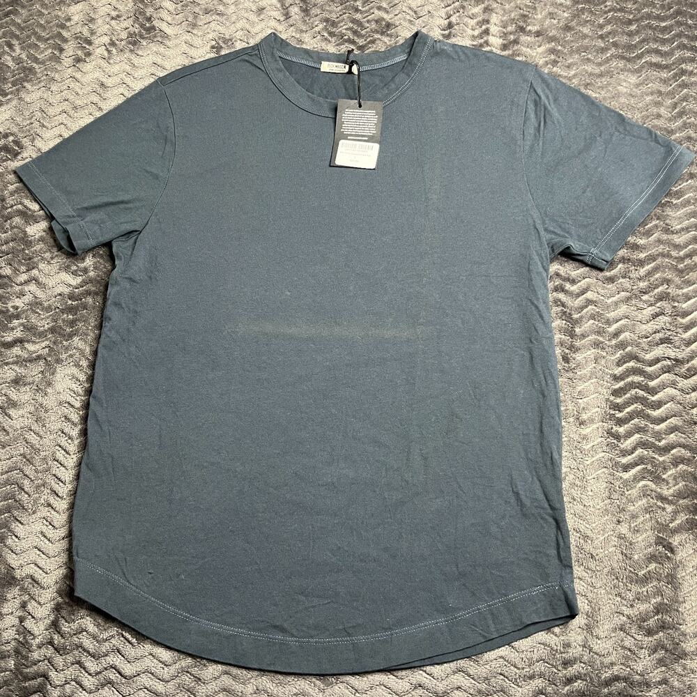 Buck Mason Pima Curved Hem Tee Mens Size S Ink Blue Made in USA NWT